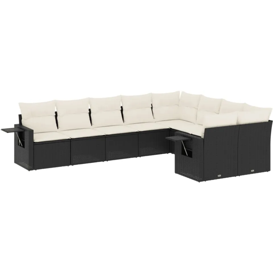 vidaXL 9-delige Loungeset met kussens poly rattan zwart