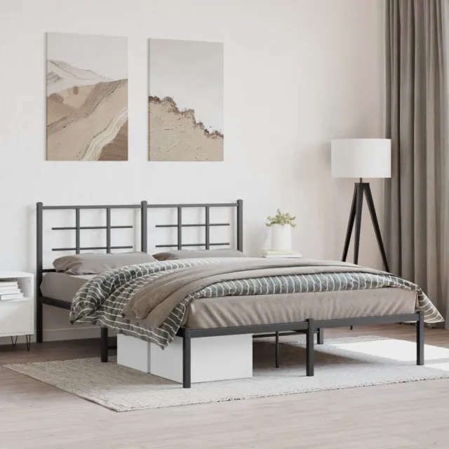vidaXL Bedframe met hoofdbord metaal zwart 150x200 cm
