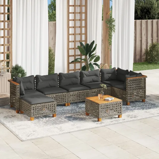 vidaXL 8-delige Loungeset met kussens poly rattan grijs, foto 2