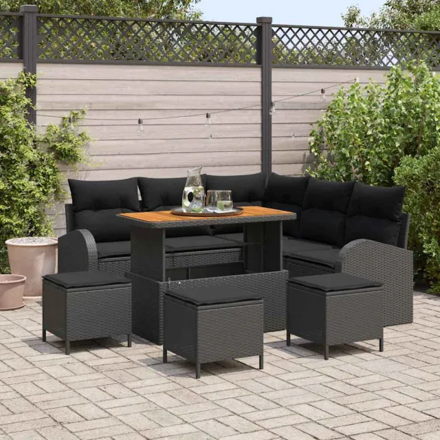 vidaXL Tuinbankenset 9 st Zwart poly rattan