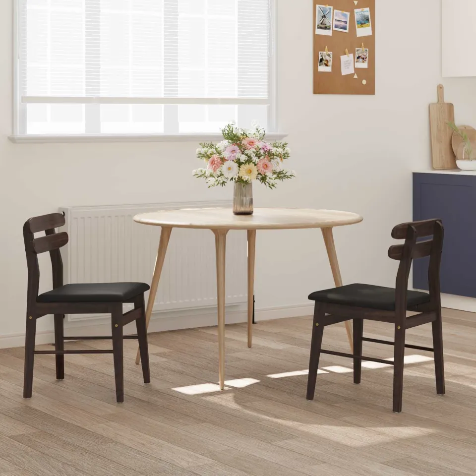 vidaXL Eetkamerstoel 2 st Massief Rubberhout Lichtbruin en Zwart, foto 2
