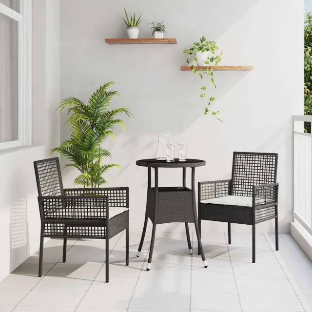 vidaXL Tuin eettafelset 3 st Zwart poly rattan