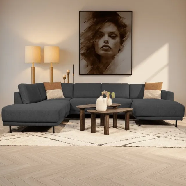 Dimehouse Moderne U-Bank hoekbank Antraciet Stof- links - 310x197x142 cm - Aniko - Stof - Modern - 310 x 197 x 93 cm