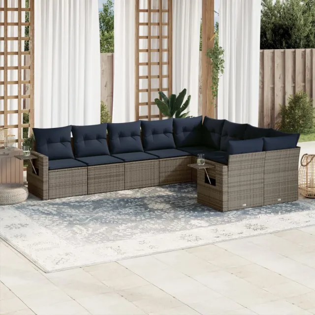 vidaXL 9-delige tuinbankset met kussens, grijs polyrotan, foto 2
