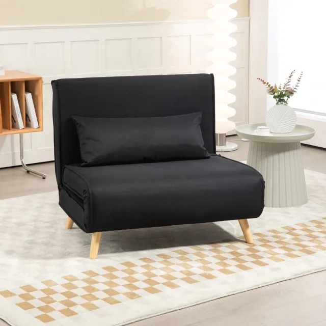 HAUSS SPOLE Fauteuil - 2-in-1 Slaapfauteuil - Verstelbare Rugleuning Met Kussen - Voor Woonkamer En Logeerkamer - Stof Zwart Black