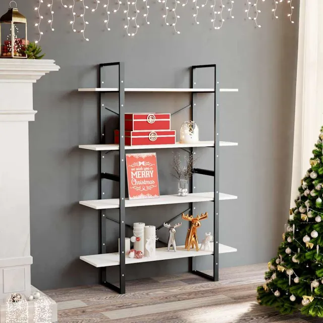 vidaXL Boekenkast met 4 schappen 100x30x140 cm massief grenenhout wit, foto 2