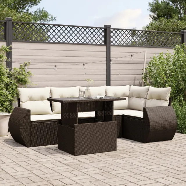 vidaXL 6-delige Loungeset met kussens poly rattan bruin, foto 2