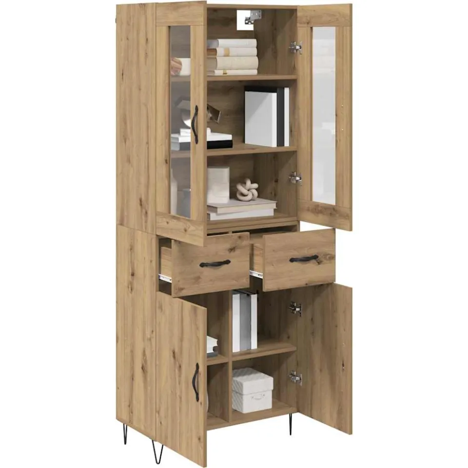 vidaXL Hoge kast Artisan Eiken 69,5 x 34 x 90 cm Bewerkt hout Bruin
