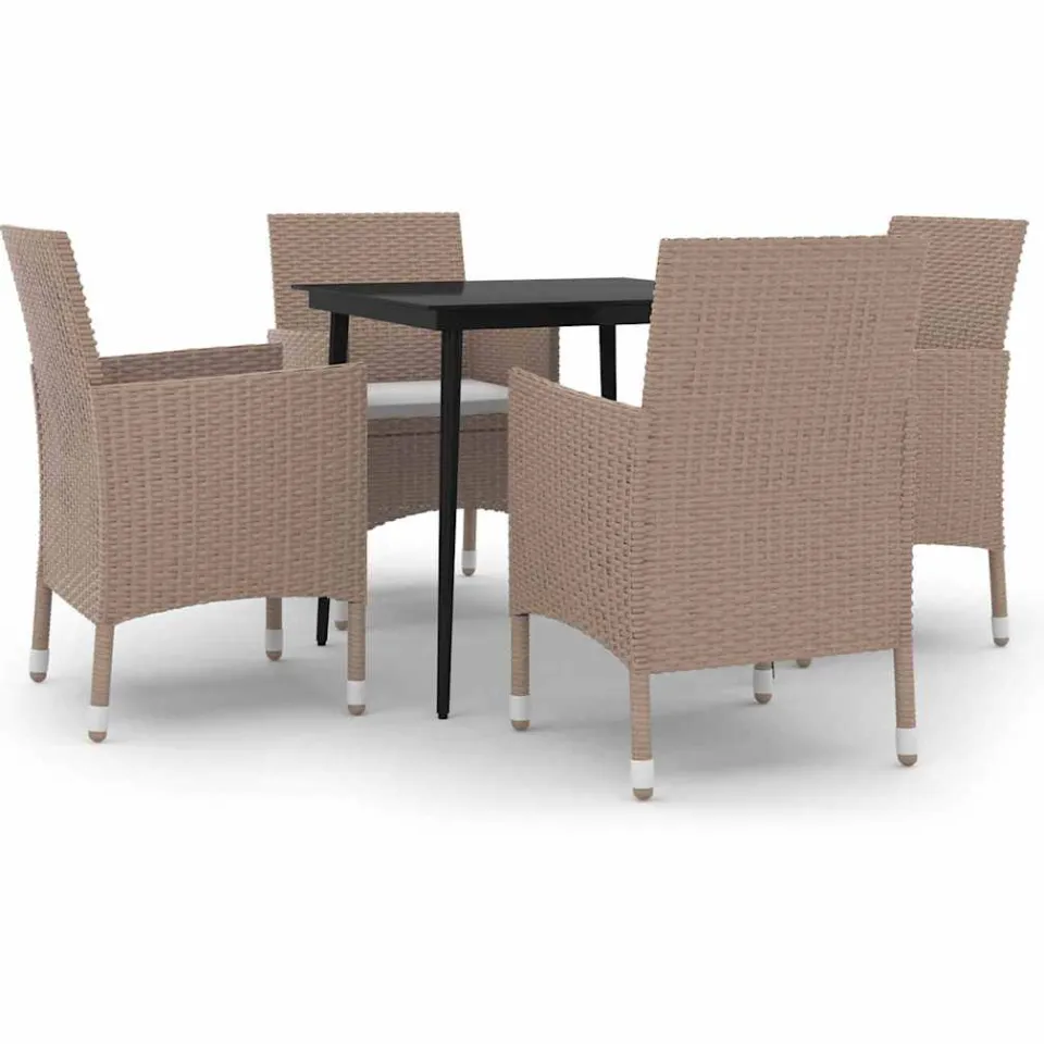 vidaXL 5-delige Tuinset met kussens poly rattan en glas beige, foto 3