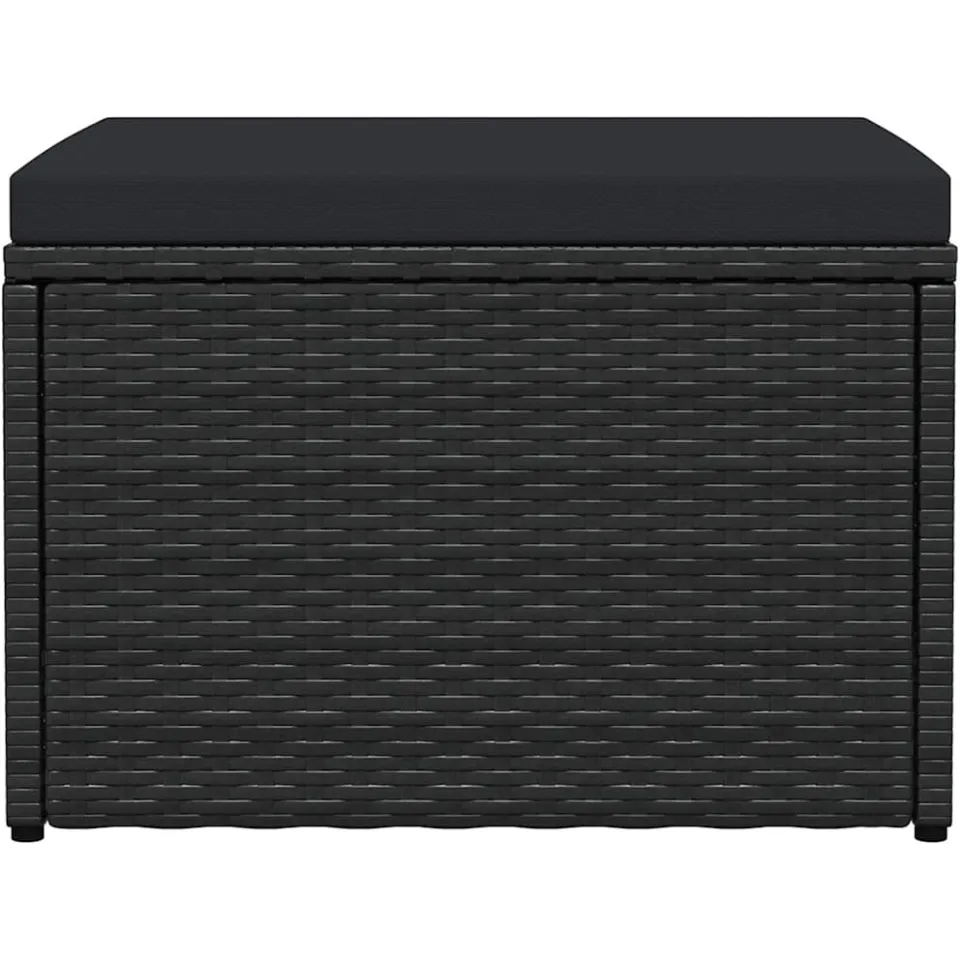 vidaXL Tuinvoetenbank met kussen poly rattan zwart, foto 2