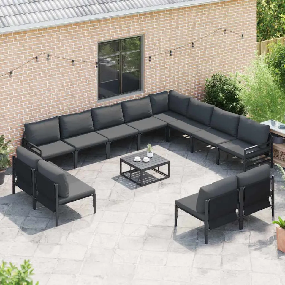 vidaXL Tuinbankenset 12 st Zwart Staal, foto 3