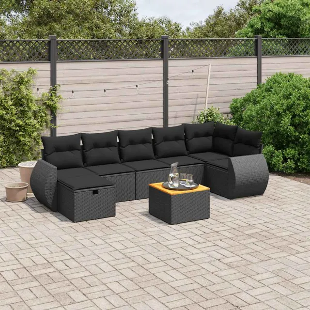 vidaXL 8-delige Loungeset met kussens poly rattan zwart, foto 2