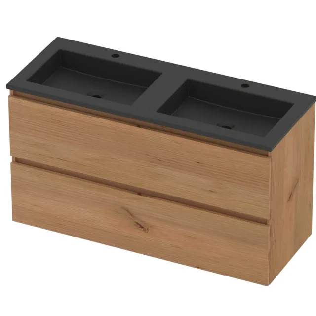 Basic-Line Aura 46 Badmeubelset Acryl 2 Kraangaten 120x46x62 cm A46MZCWO120D2 Whisky Oak Mat Zwart