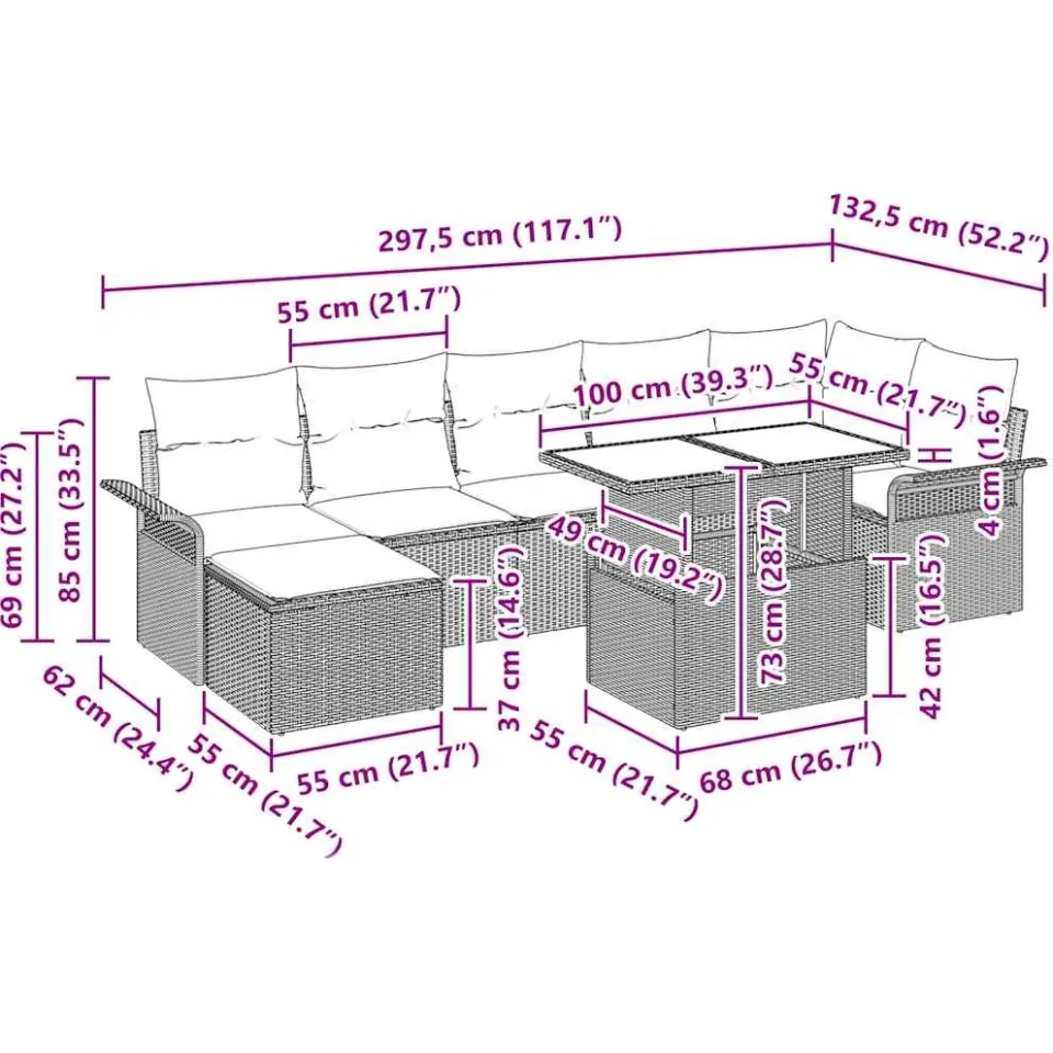 vidaXL Tuin Sofa Set 8 st Beige [Synthetisch]: Poly Rattan, foto 3