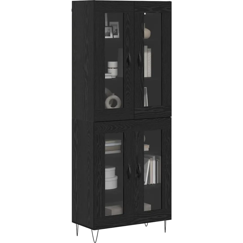 vidaXL Hoge kast Zwart Eiken 69,5 x 34 x 90 cm Bewerkt hout
