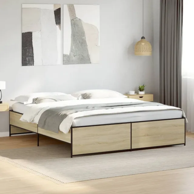 vidaXL Bedframe bewerkt hout metaal sonoma eikenkleurig 180x200 cm Bruin