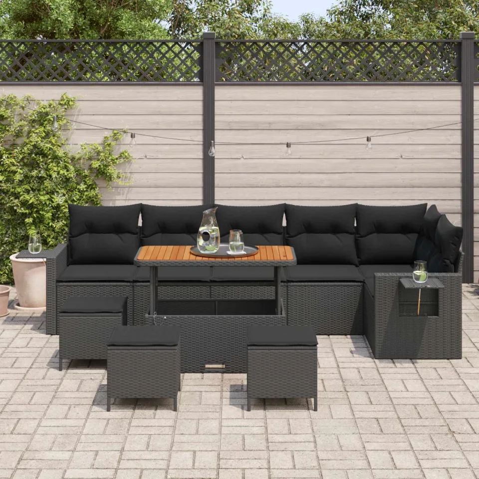vidaXL Tuinbankenset 12 st Zwart poly rattan, foto 3