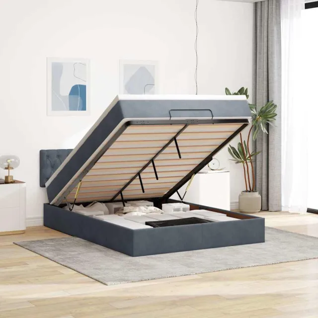 vidaXL Ottoman bed met matras 140x200cm fluweel donkergrijs grijs