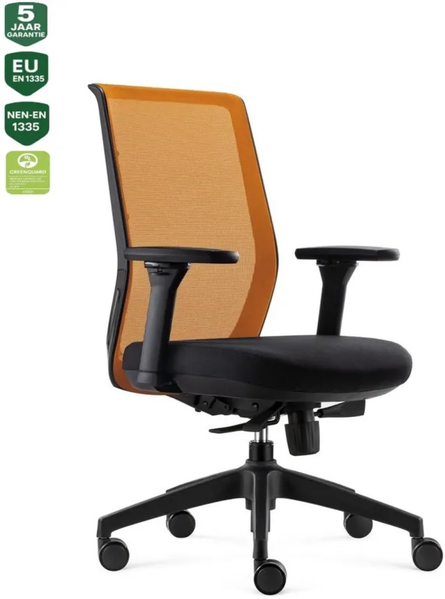 Bens 837-Ergo-4 - Oranje Ergonomische Bureaustoel - Bureaustoel voor volwassenen - Kantoorstoel - Ergo Mechaniek - GREENGUARD GOLD - NEN-EN1335 & ARBO normen