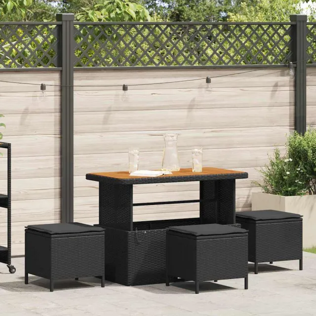 vidaXL Tuin eettafelset 4 st Zwart poly rattan, foto 2