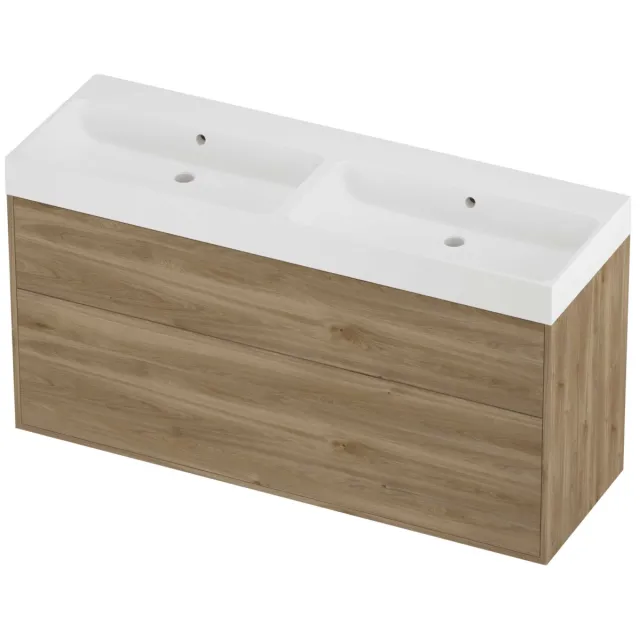 Proline Podium Badmeubelset Polystone Loft Dubbel 140x46x75 cm Mat White Cider Oak Eiken