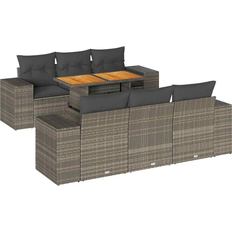 vidaXL 7-delige Loungeset met kussens poly rattan grijs, foto 3