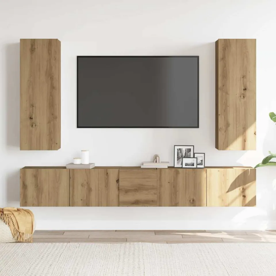 vidaXL 5-delig Tv-meubelset wandmontage bewerkt hout artisanaal eiken, foto 2