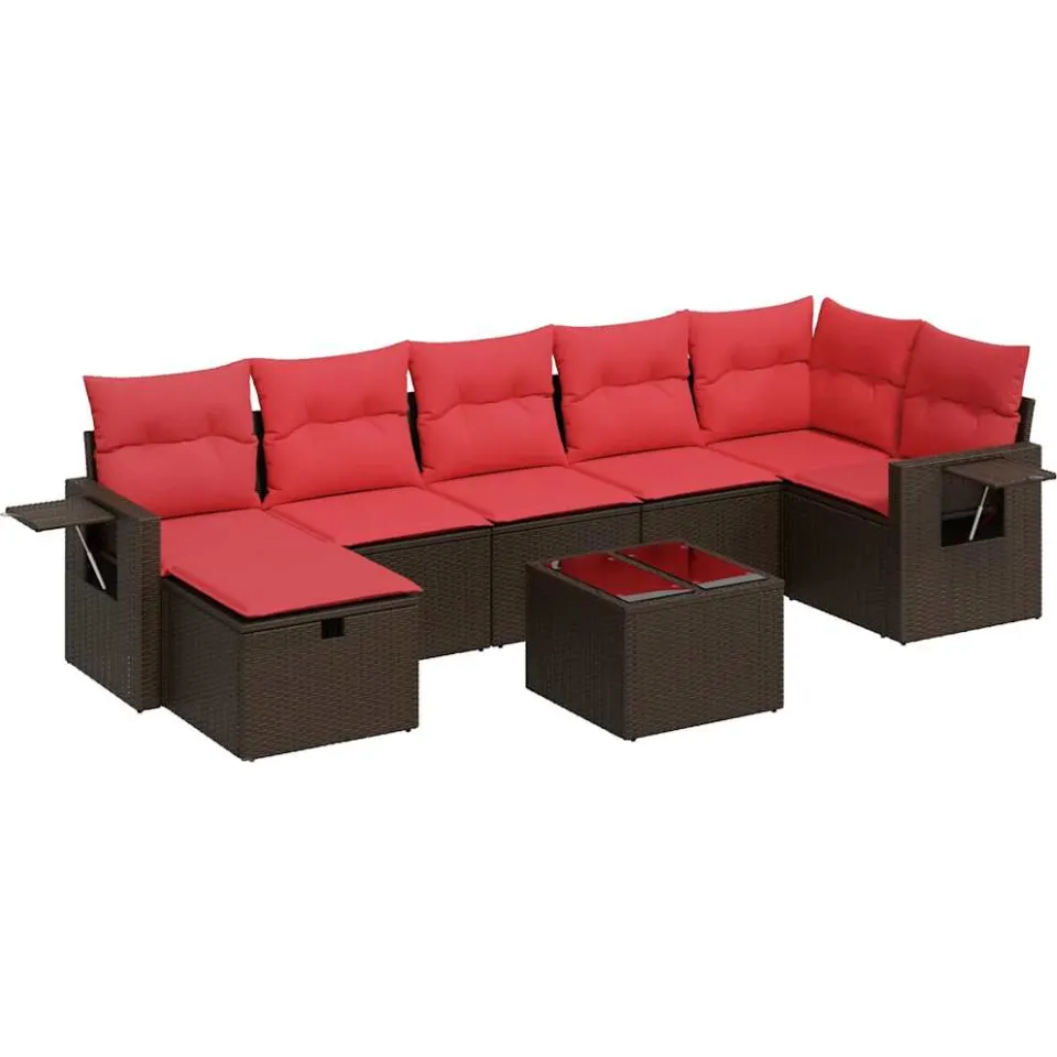 vidaXL 8-delige Loungeset met kussens poly rattan bruin, foto 3