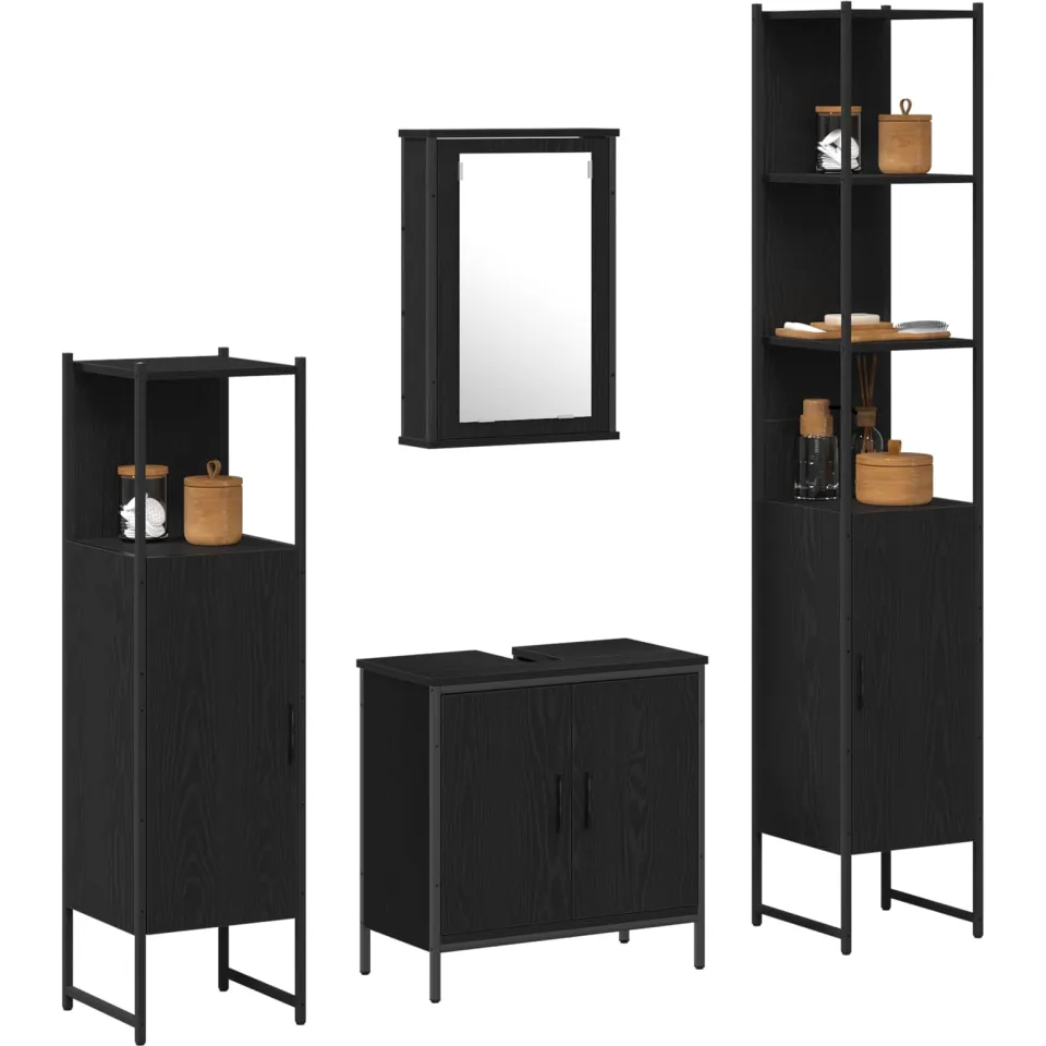 vidaXL Badkamermeubelset 4 st Zwart 33 x 33 x 185,5 cm Bewerkt hout