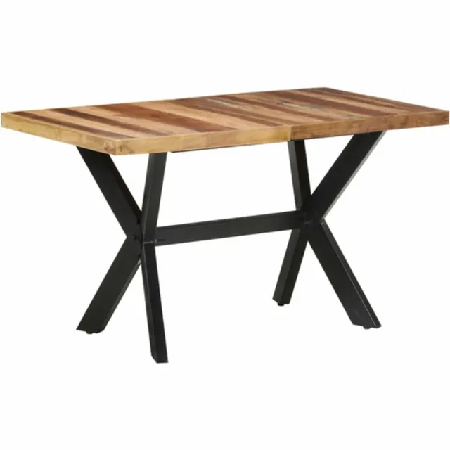 vidaXL Eettafel - 140x70x75 - cm - massief - hout - met - honingkleurige - afwerking Bruin