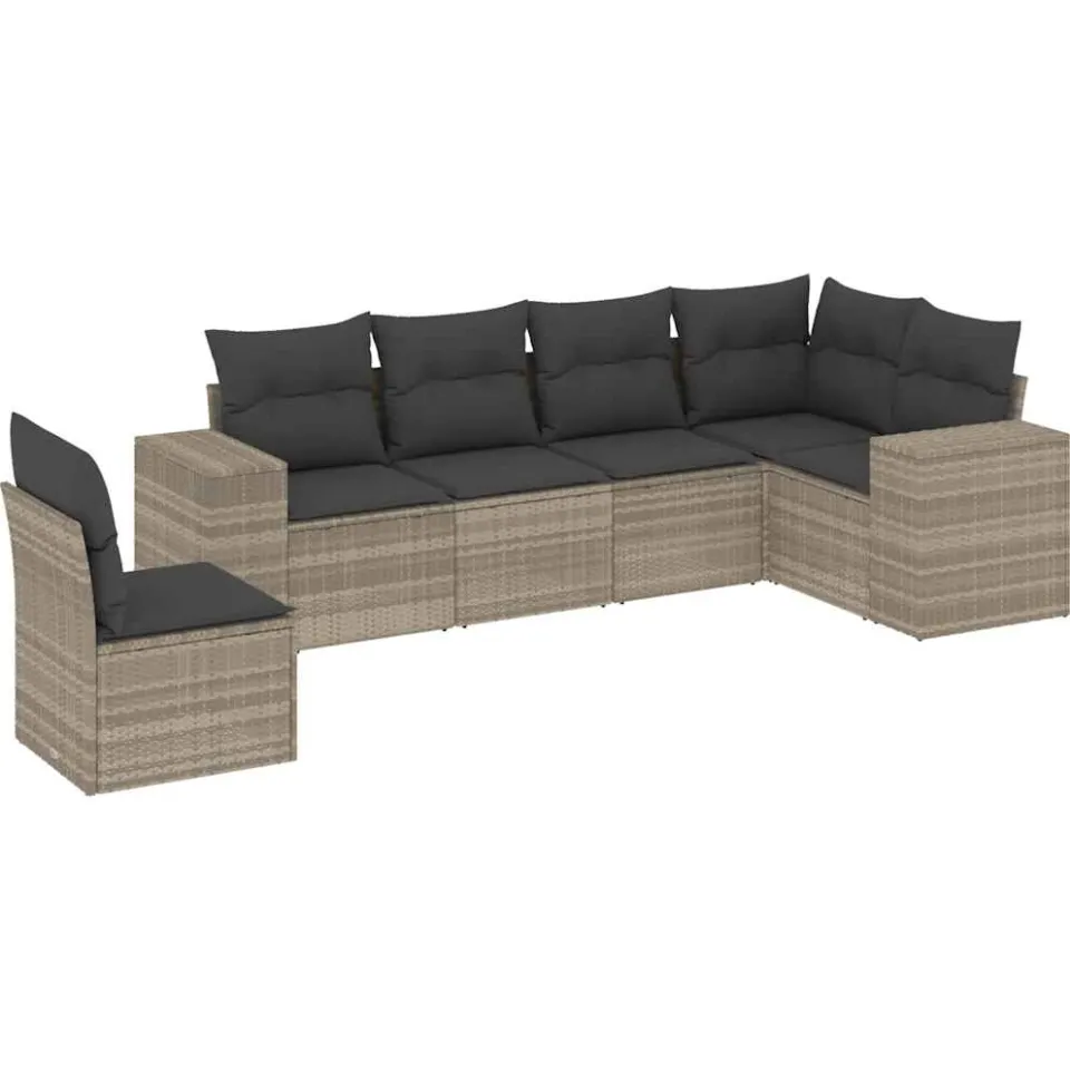 vidaXL 6-delige Loungeset met kussens poly rattan lichtgrijs grijs, foto 3