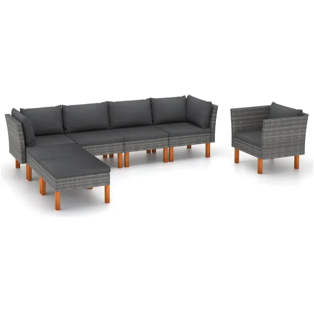 vidaXL 7-delige Loungeset poly rattan en eucalyptushout grijs, foto 2