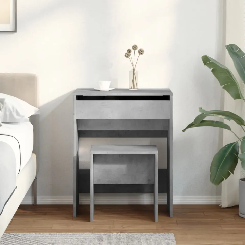 vidaXL Kaptafel met krukje 60x40x113,5 cm betongrijs grijs, foto 2