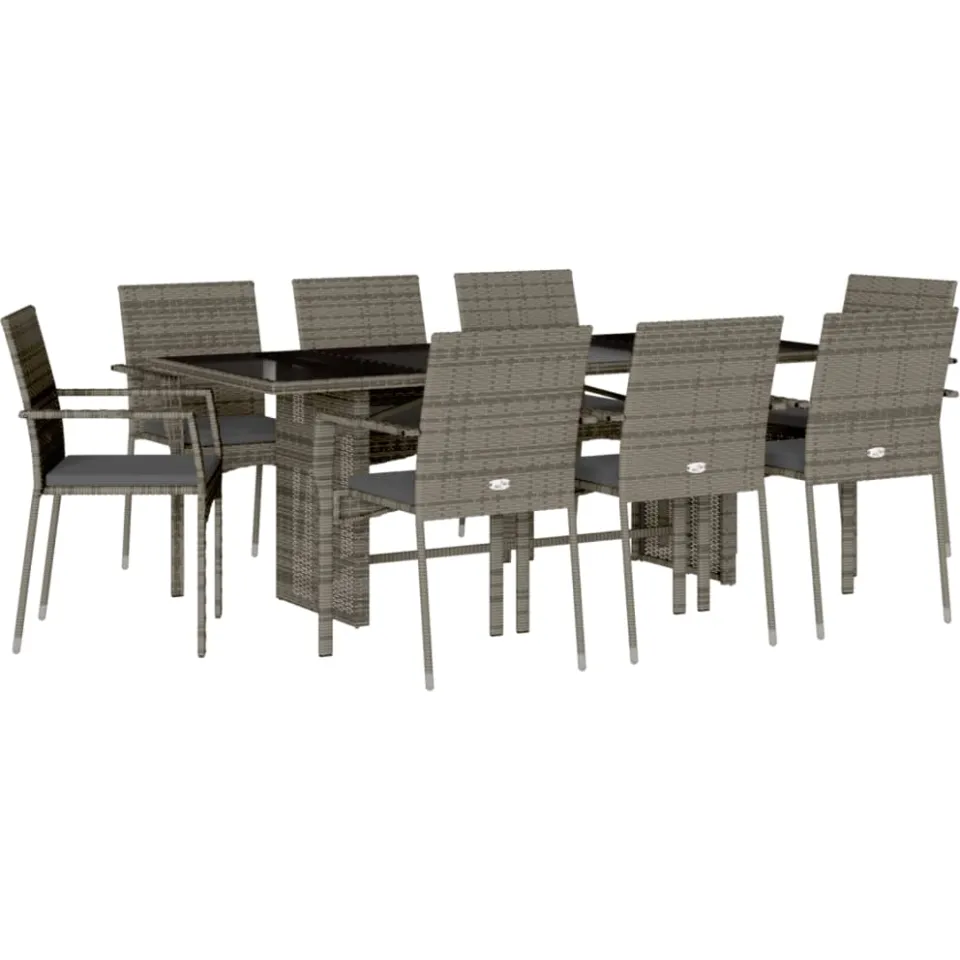 vidaXL 9-delige Tuinset met kussens poly rattan grijs