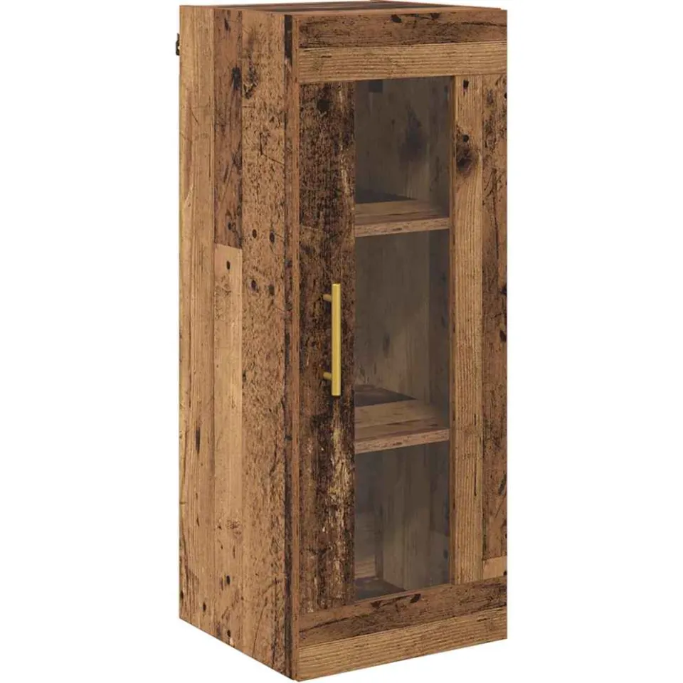 vidaXL Wandkast Oud Hout 34,5 x 34 x 90 cm Geengineerd Hout en Glas bruin, foto 3