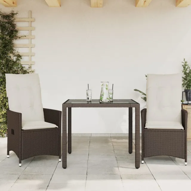 vidaXL 3-delige Bistroset met kussens poly rattan bruin, foto 2