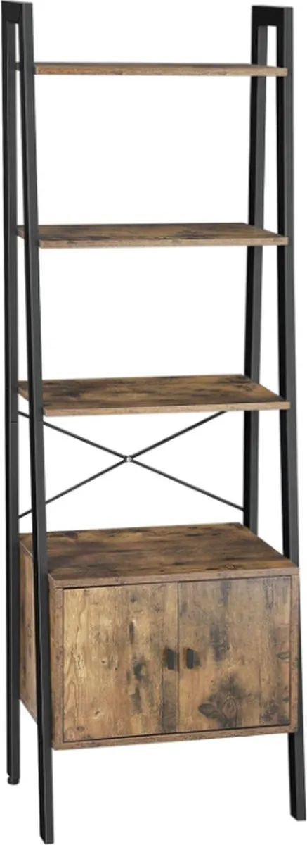 MAZAZU MIRA Home Boekenkast met 4 Niveaus en Extra Vak - Industrieel Boekenrek - 56x34x173 cm - Bruin/Zwart