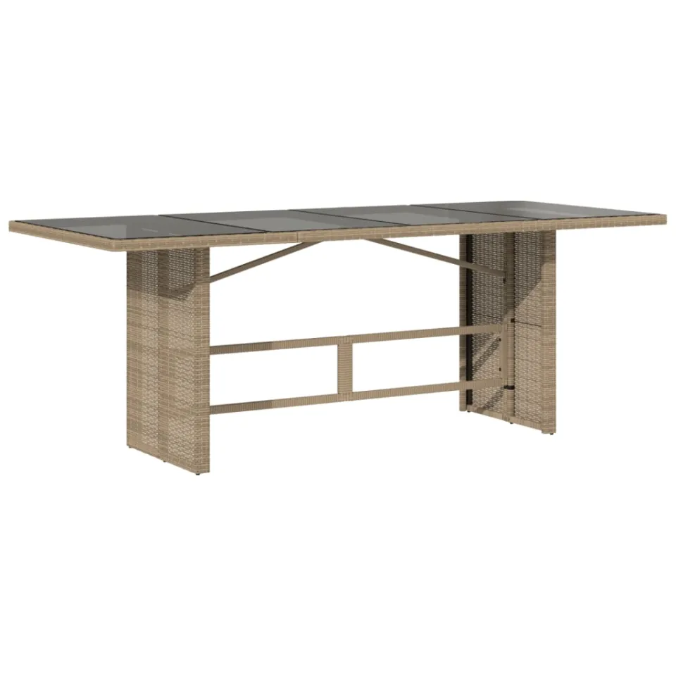 vidaXL Tuintafel met glazen blad 190x80x74 cm poly rattan beige