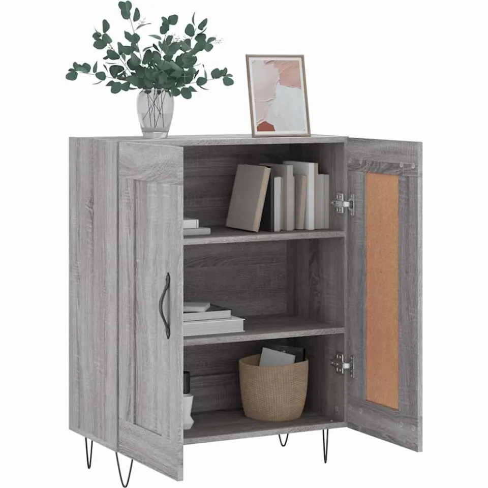 vidaXL Dressoir 69,5x34x90 cm bewerkt hout grijs sonoma eikenkleurig, foto 3