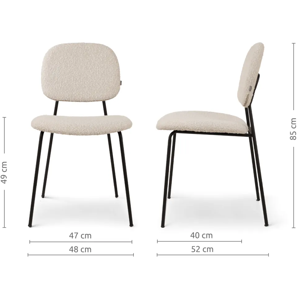 Nolon Jasmijn eetkamerstoel bouclé beige - zwart onderstel, foto 3