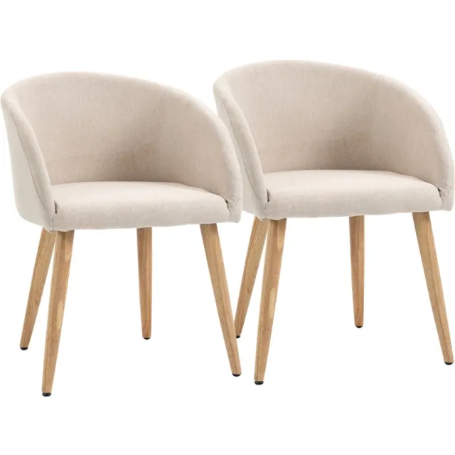Merax Eetkamerstoelen – Scandinavisch Design – Comfortabele Kuipstoelen – Houten Poten – Beige – 55×56×74 cm