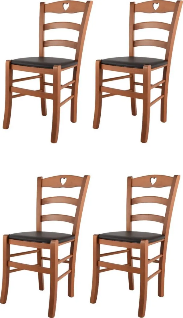 t m c s Tommychairs Cuore - Eetkamerstoelen - Set van 4 - Kersenhout - Kunstleer