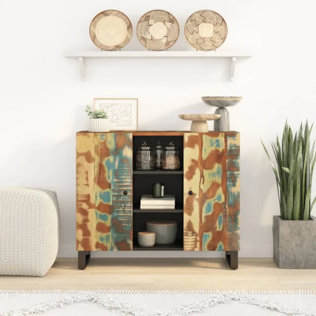 vidaXL Dressoir met 2 deuren 90x33x75 cm massief gerecycled hout meerkleurig, foto 2