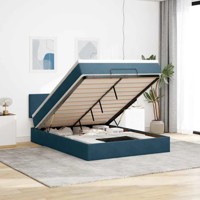 vidaXL Ottoman bed met matras 140x200cm fluweel donkerblauw blauw