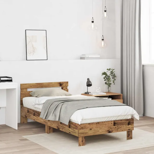 vidaXL Bedframe Oud hout 80 x 200 cm Bewerkt hout Bruin