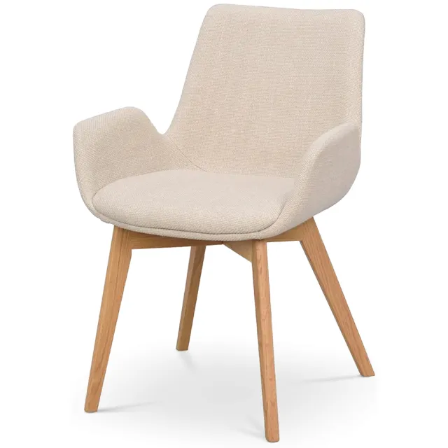 Rowico Home Drimsdale gestoffeerde eetkamerstoel beige - eikenhouten onderstel