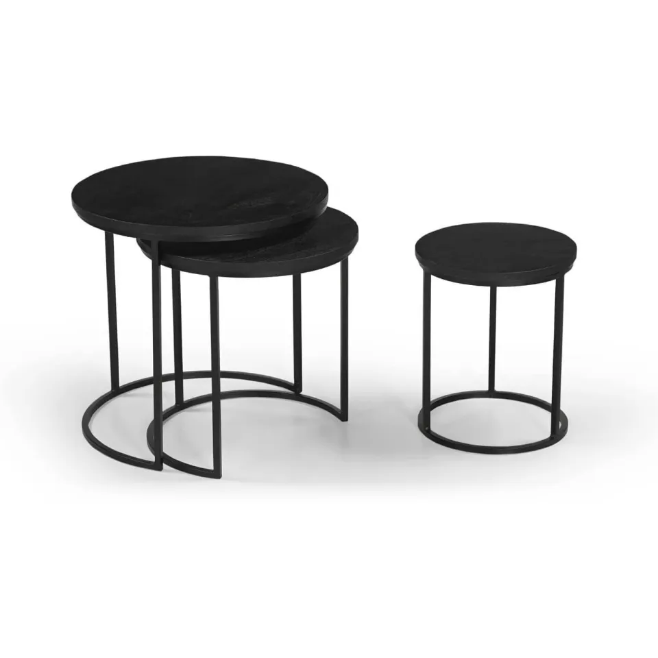 Giga Meubel Salontafel Kila - Rond - Mangohout - Set van 3, foto 4