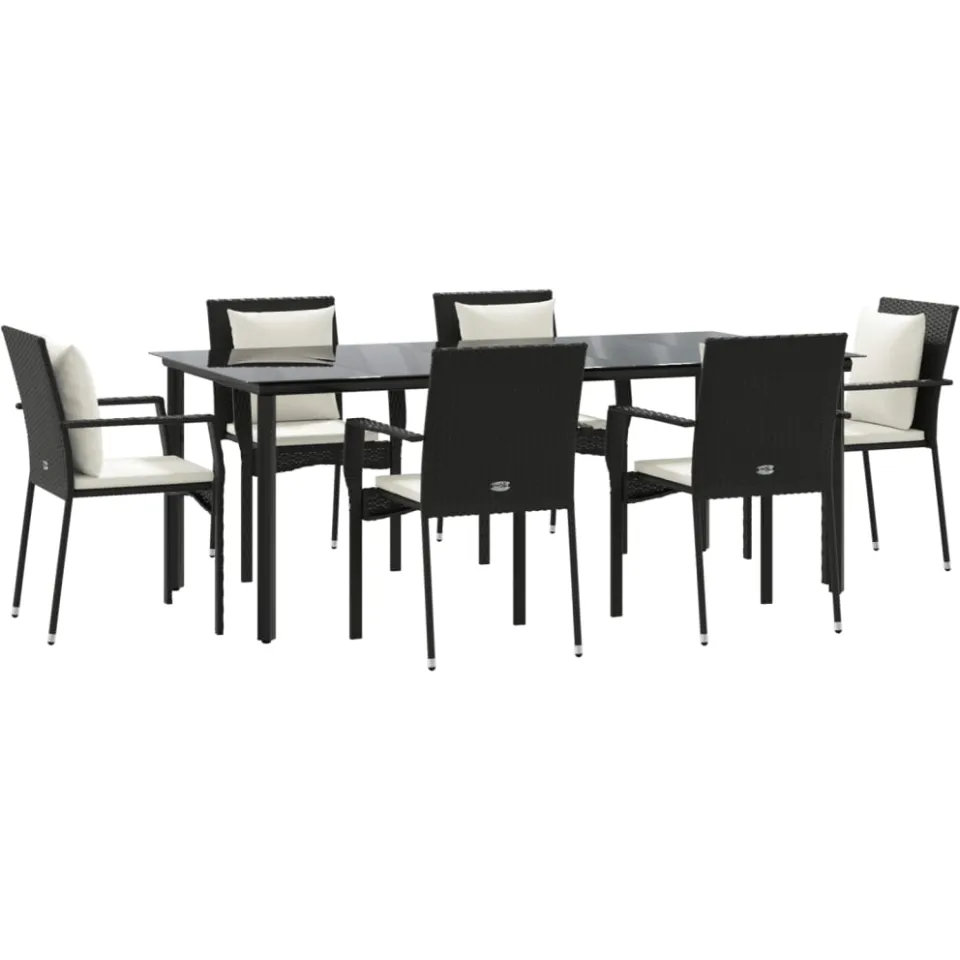 vidaXL 7-delige Tuinset met kussens poly rattan zwart