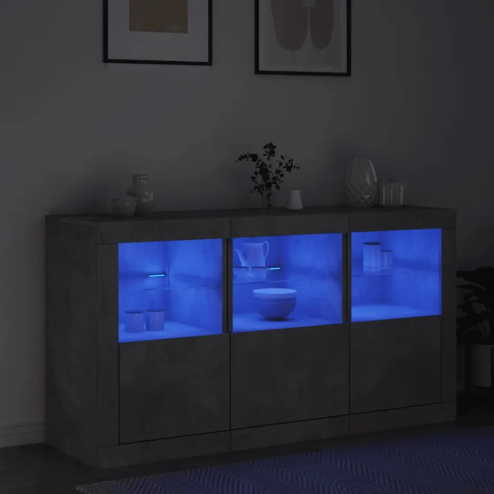 vidaXL Dressoir met LED-verlichting 123x37x67 cm betongrijs grijs, foto 4
