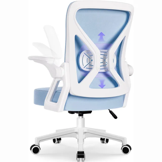 Hiazurm Bureaustoel - Ergonomische bureaustoel - bureaustoelen voor volwassenen - Opklapbare armleuningen - Lendensteun - Verdikt en verbreed zitkussen - blauw-wit